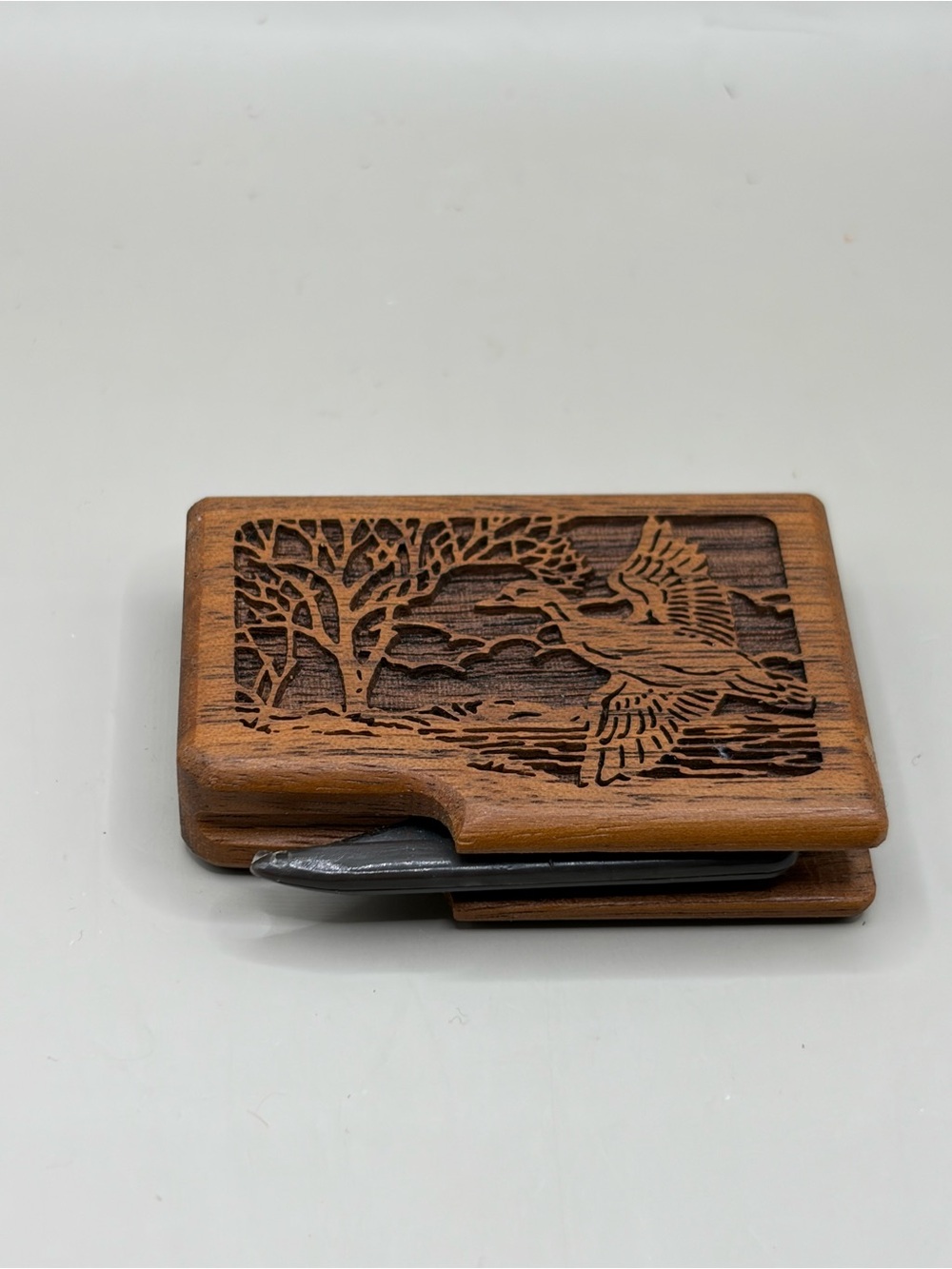Source Unknown Brown Wooden Letter Opener with Carved DuckScene